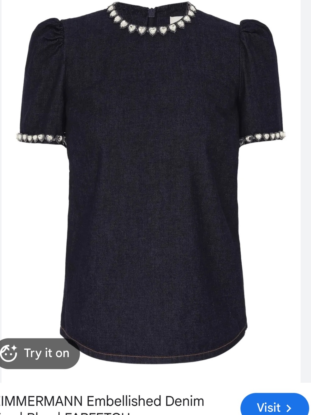 Zimmermann Navy Denim Top with Beaded Trim